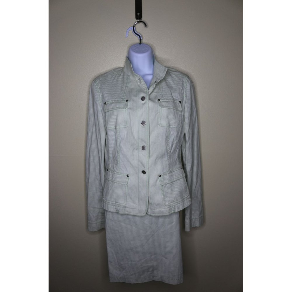 Tahari Suit Skirt Jacket Women Lime Faint Green White Sz 6